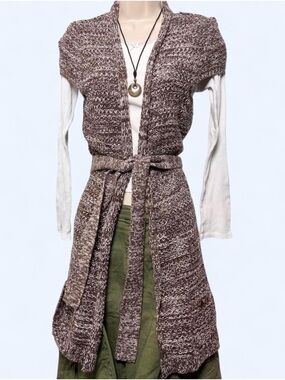 Mudd Vintage Y2K Brown Open Front Belted Knit Cardigan